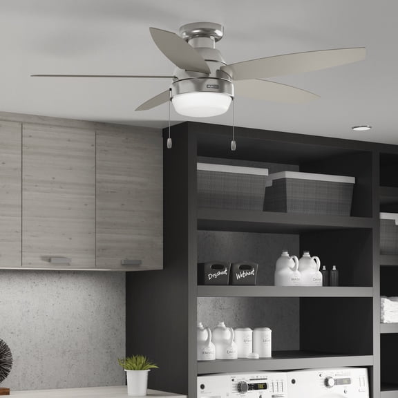 Hunter 52 inch Indoor Ceiling Fan with LED Light - Ceiling Fan with Pull Chain, For Bedroom, Living Room, or Kitchen, Low Profile Mount, No Remote, 5 Blades - Lilliana 52419, Brushed Nickel