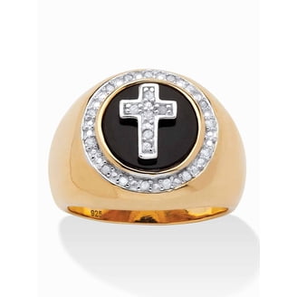 PalmBeach Jewelry Horizontal Cross Ring – 14k Gold-Plated Sterling Silver Crucifix Ring | Sizes 6-9, 4mm Wide, Gift Included