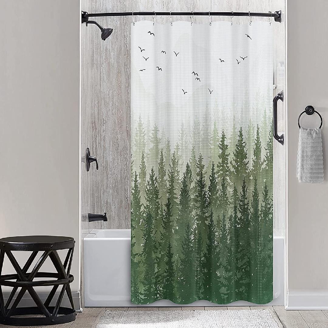 Dark Green Shower Curtain 42x72 Inches Green Forest Mountain Nature