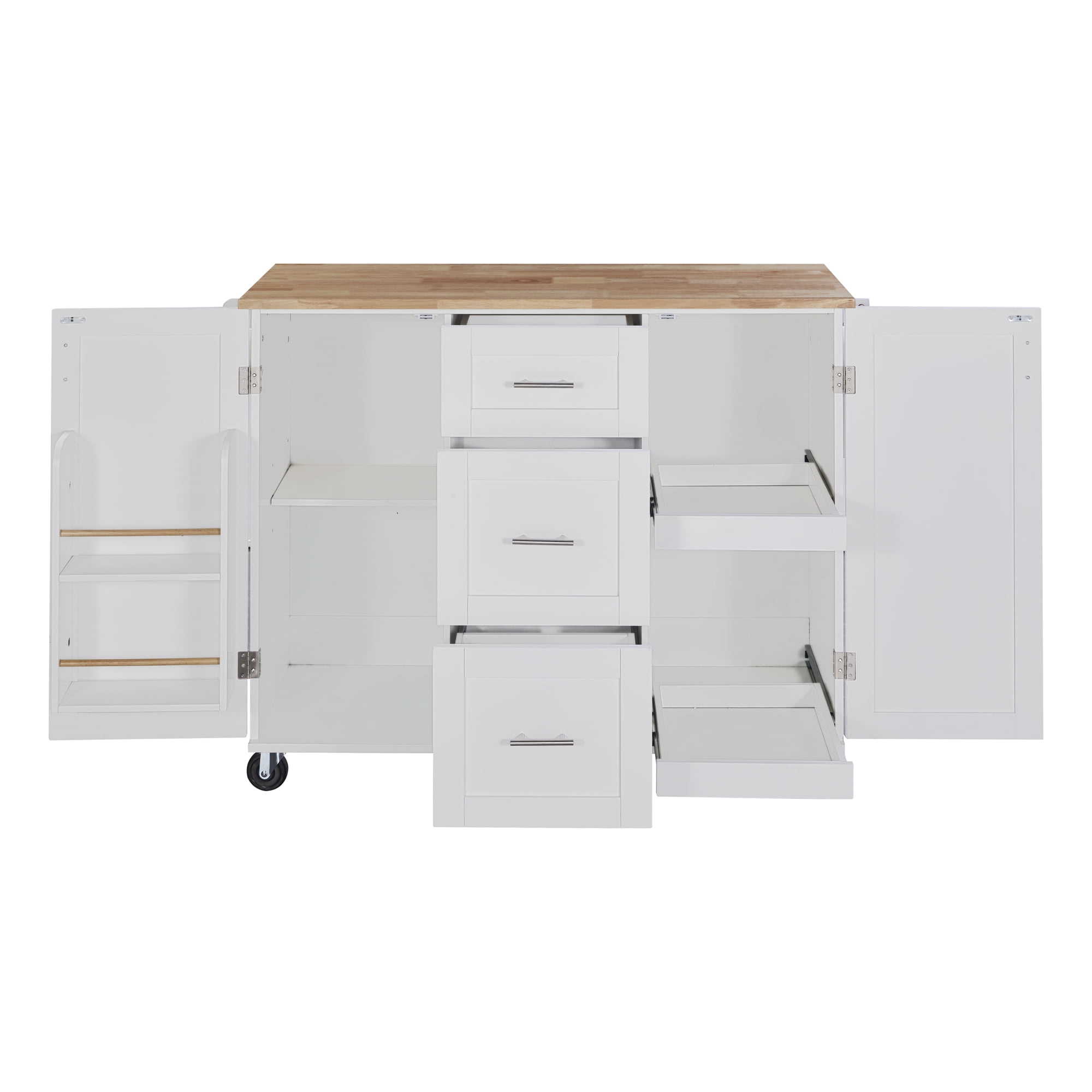 Aukfa Rolling Kitchen Island with Storage, Kitchen Cart W/3 Drawer & 2 Slide-Out Shelf,White