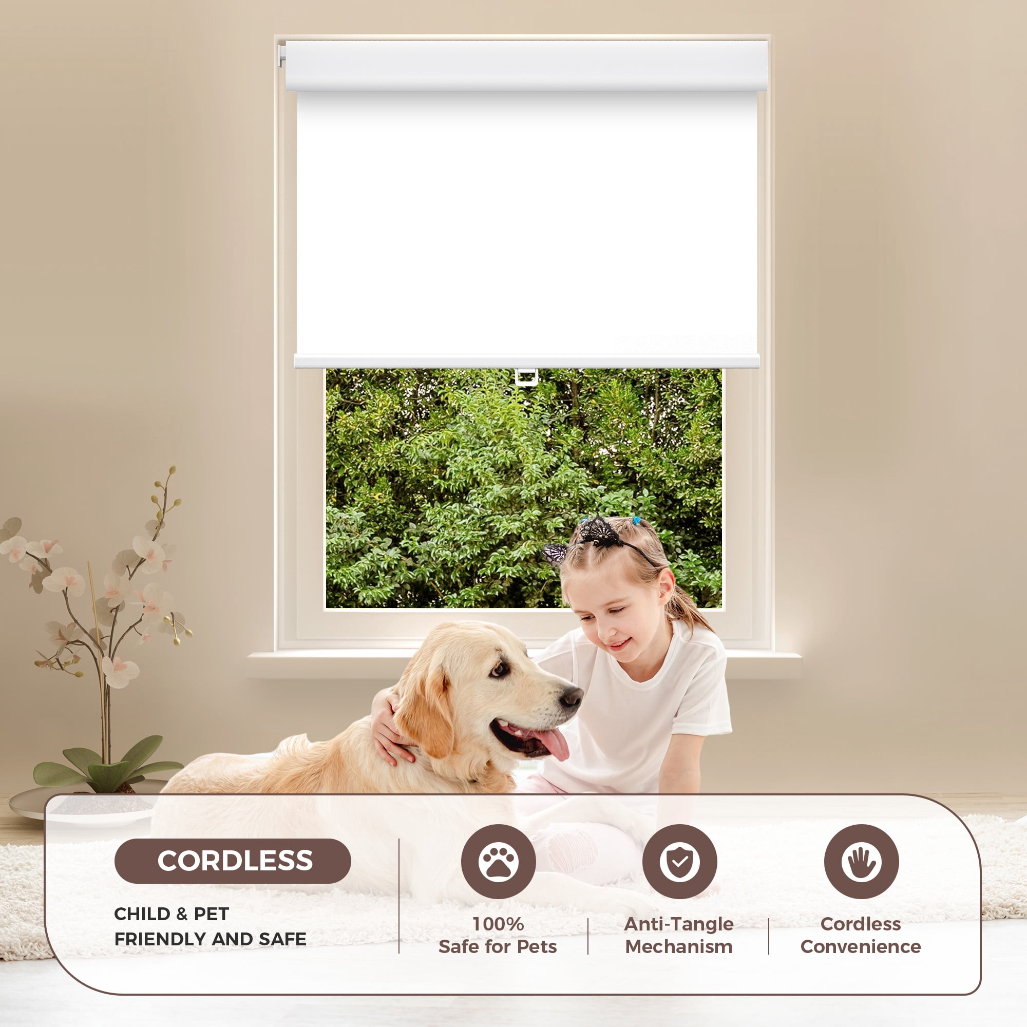 Allesin zen No Drill No Tools Blackout Roller Shades for Windows, ( White 36 x 48), Renter-friendly, UV Protection, no-drill pull-down blinds for Home, Bedroom, Office, Living Room