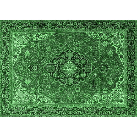 Ahgly Company Indoor Rectangle Medallion Emerald Green Traditional Area Rugs, 2' x 5'
