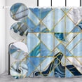 thumbnail image 3 of Blue White Marble Rectangle Pattern Waterproof Fabric Geometrical Shower Curtain for Bathroom Plaid Gold Line Geometry Bath Accessories Decorative Long Bath Curtains with Hooks 72x72 inches, 3 of 6