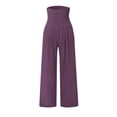 thumbnail image 4 of Baqcunre Trousers Pants for Women High Waist Pockets Elastic Waist Solid Loose Pants Casual Long Trousers Womens Fashion Women's Pants Womens Pants Womens Clothes Purple M, 4 of 6