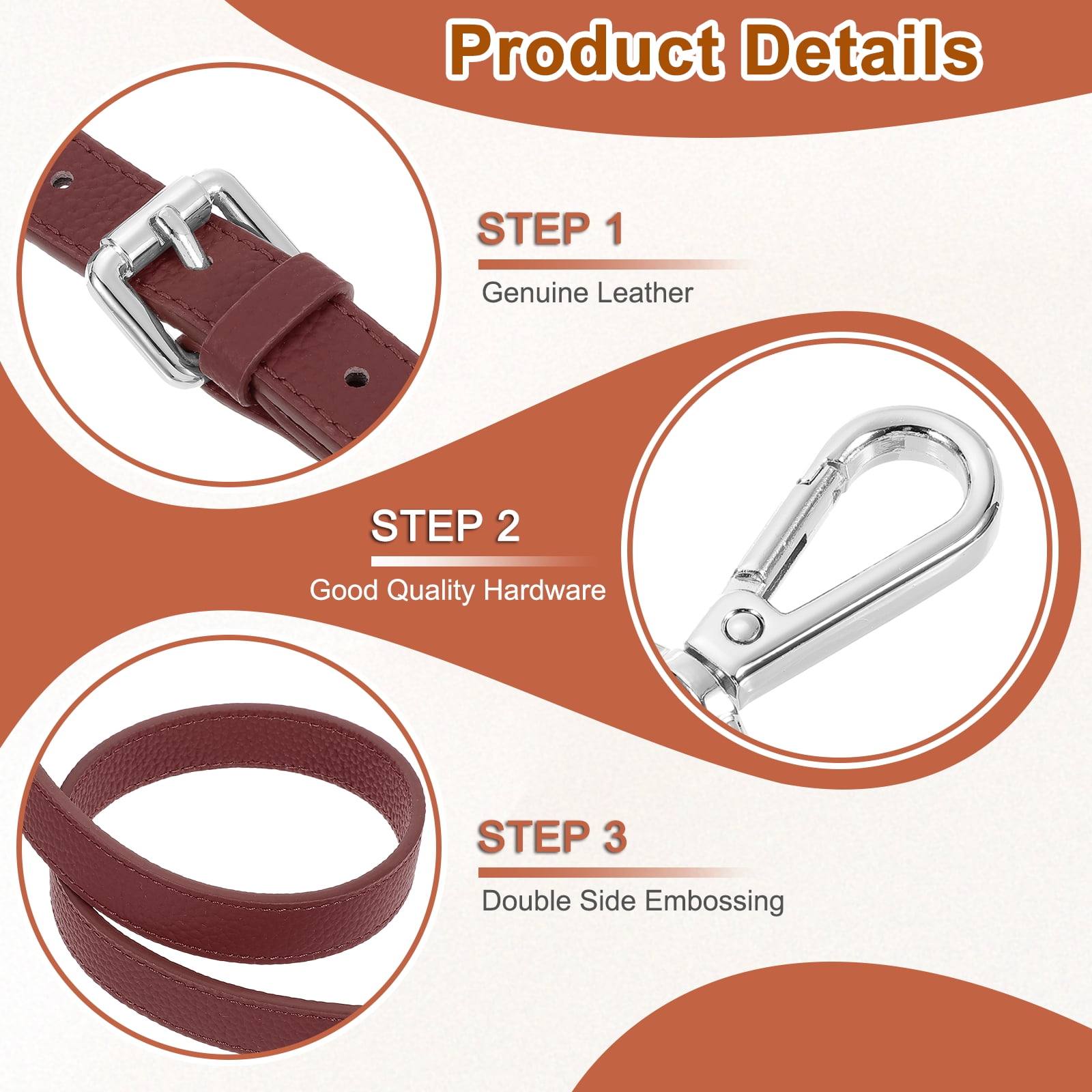 1" Genuine Leather Purse Strap for Bag (Burgundy, Silver Buckle)