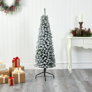 Nearly Natural 5ft. Flocked Pencil Artificial Christmas Tree with 318 Bendable Branches