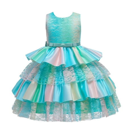 

nsendm Girl Kids Dresses Child Girls Sleeveless Lace Ruffles Bowknot Pageant Dress Birthday Girls Flower Power Dress Dress Mint Green 9-10 Years