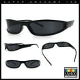 thumbnail image 2 of Retro Slit Thin Narrow Rectangle Curved Wrap Sport Plastic Sunglasses All Black, 2 of 7