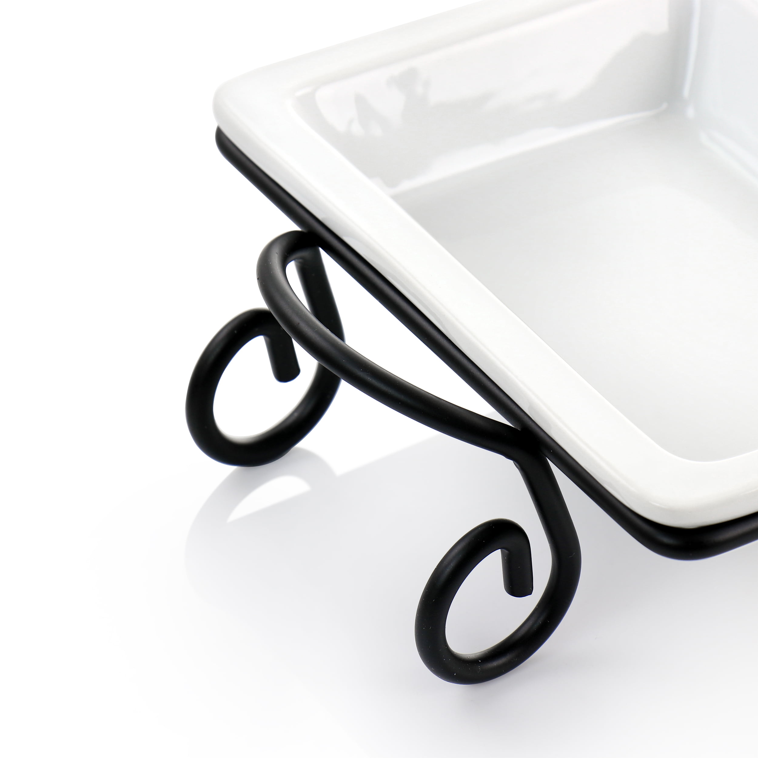 Elama 3 Section Divided Porcelain Rectangle Serving Tray in White with  Metal Rack 