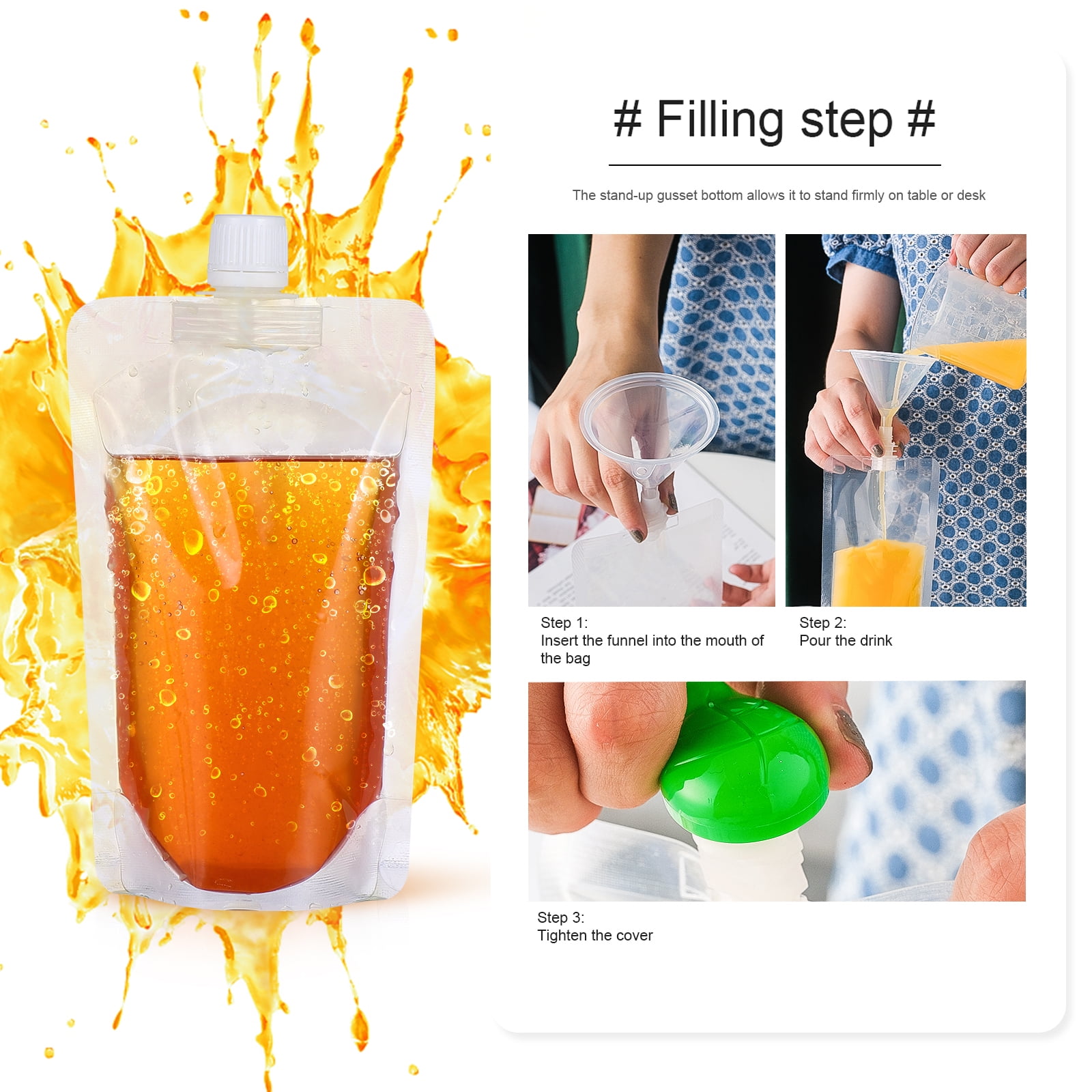 Pinxor 50pcs Disposable Juice Bag With Straw Portable Drink Bag Stand Up Drink Pouches Other 17.00x11.00x0.30 Cm 17.00x11.00x0.30 Cm