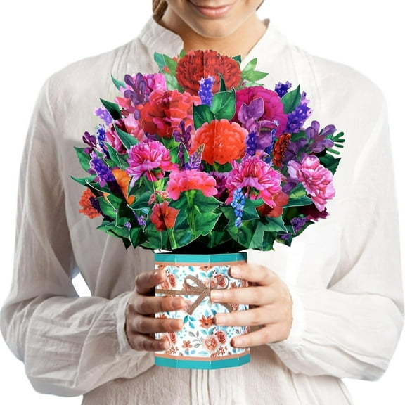 Paper Flower Pop Up Cards - Flowers Bouquet Greeting Cards 3D Popup Birthday Cards Get Well Soon Cards with Note Card and Envelope for Women Wife Mom Friends Anniversary Mother's Day Gifts
