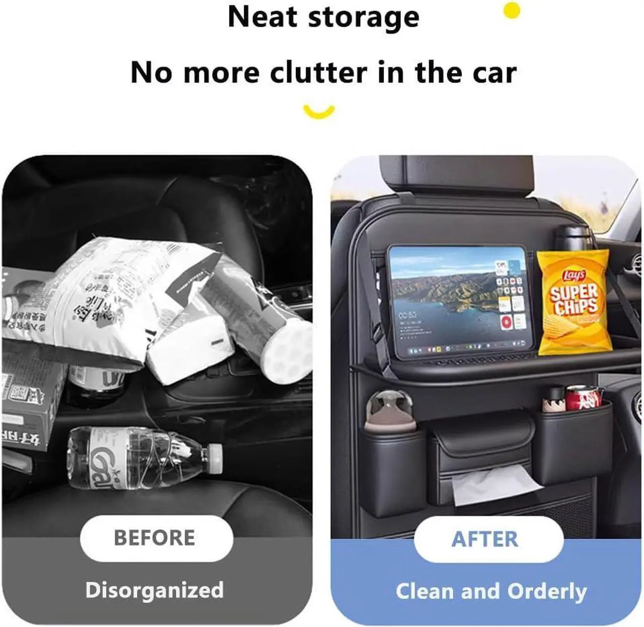 Car Backseat Storage Bag with Foldable Table Tray,Large Capacity Seat Back Organizer,Car Kick Mat with Touch Screen Phone Holder,Multifunctional Backseat Protector Cover Pad