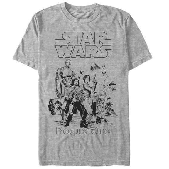 Men's Star Wars Rogue One Rebellion Scarif Scene  Graphic Tee Athletic Heather 3X Large
