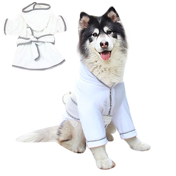 Peignoir pour Chien, Serviette de Bain à Capuche en Microfibre Séchage Rapide Absorbante Blanche pour Chiot Petit Moyen Grand Chien Chat (2TG, Blanc)