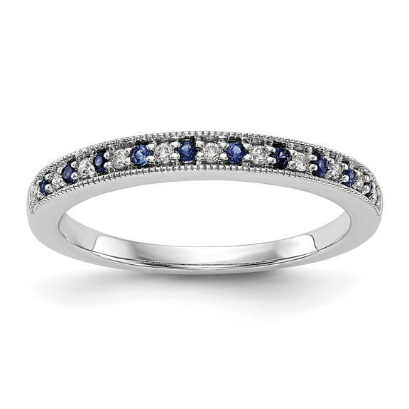 14K White Gold Ring Band Wedding Sapphire Round Blue Diamond