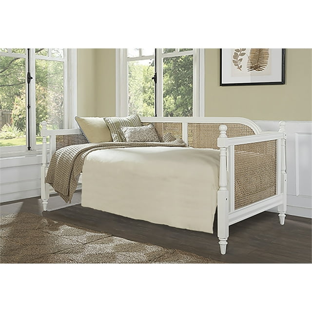 Pemberly Row Lit Double en Bois et Canne en Blanc et Naturel