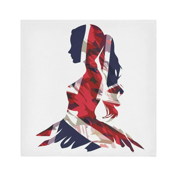 JSTEL British Flag Woman Cloth Napkins Set of 1, 20x20 Inch Washable and Reusable Napkin for Decoupage Dinner Party Everyday Use