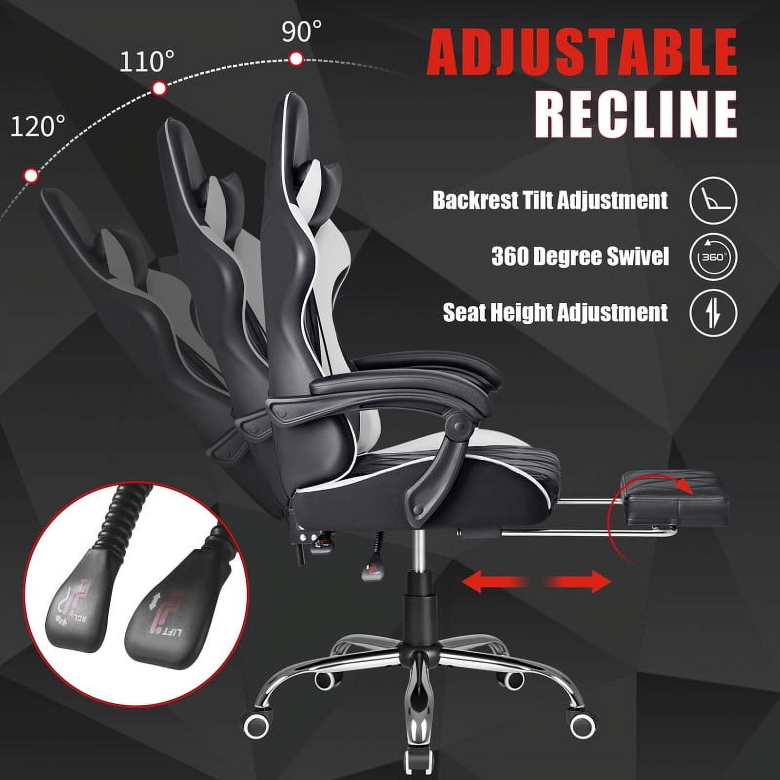Homall Gaming Chair Massage Office Chair Computer Racing Chair High Back PU Leather Chair, White