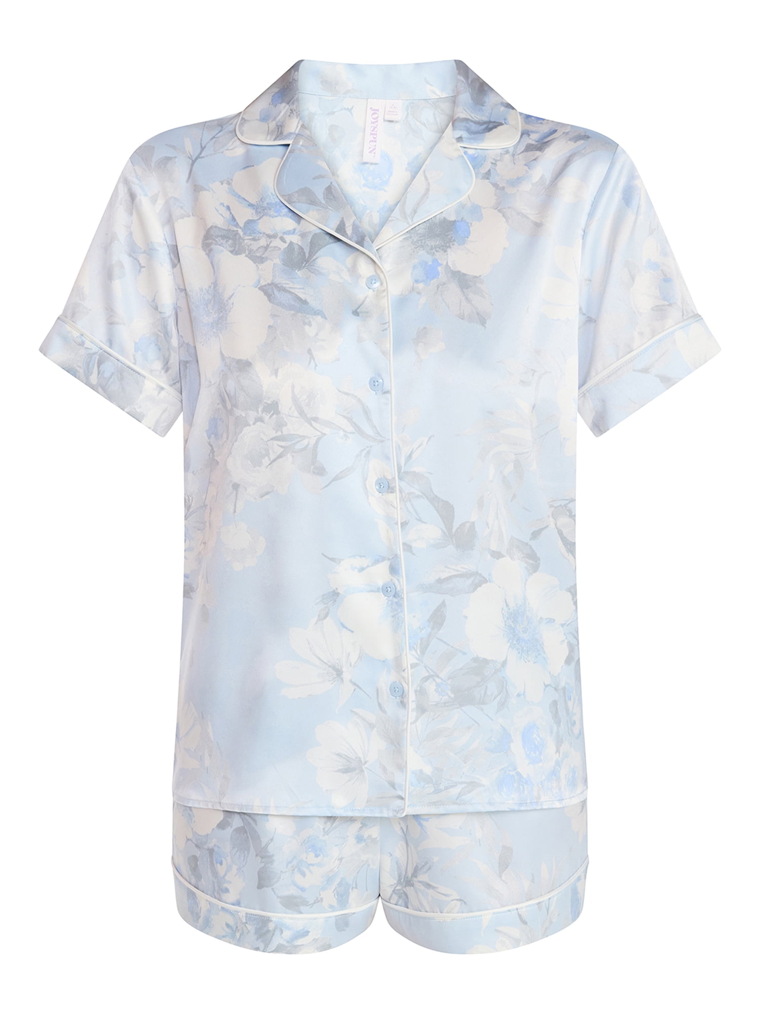 Joyspun Women’s Bridal Satin Short Sleeve Top and Shorts Pajama Set, Sizes XS-3X