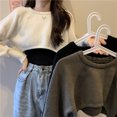 thumbnail image 1 of Suéter corto para mujer, blusa holgada de manga larga con cintura alta y medio corte hasta el ombligo para primavera y otoño, 1 of 5