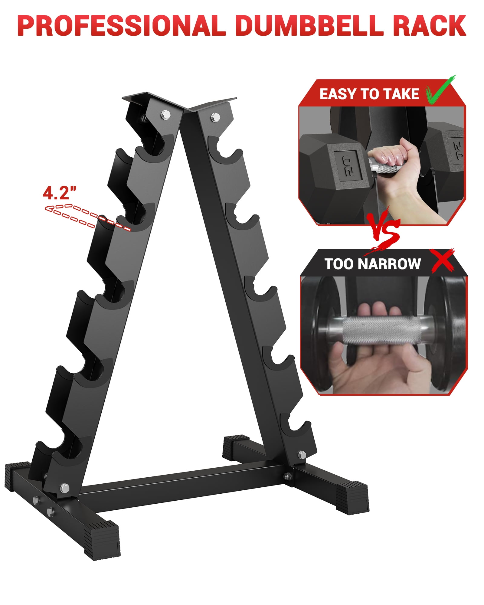 Dumbbell Rack Stand, Space-Saving A-Frame 5-Tier Dumbbell Rack - Heavy Duty Steel Weight Storage Stand for Home Gym Fitness - Vertical Design - Durable Construction - Black