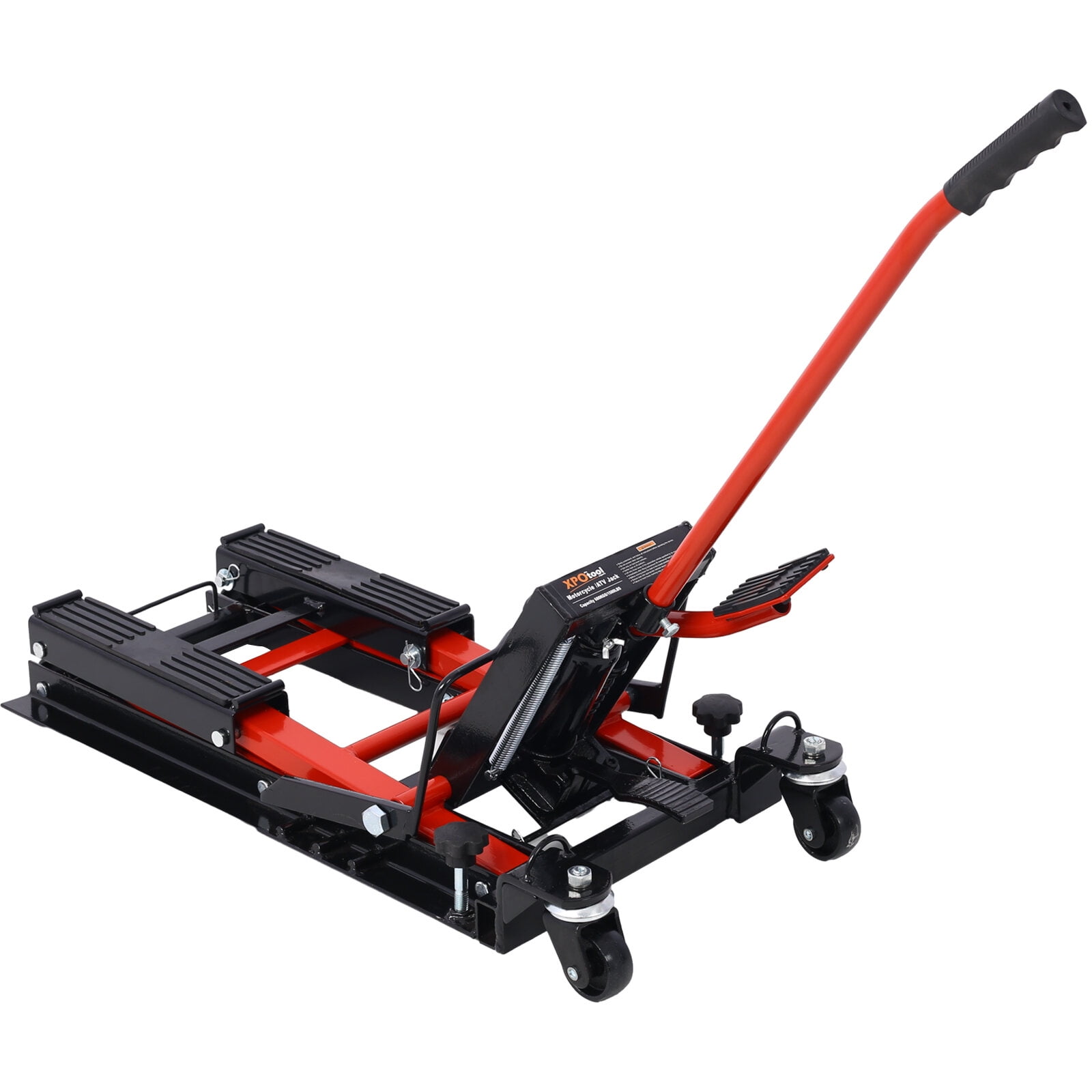, Hydraulic Motorcycle Lift Jack, 1500 LBS Capacity ATV Scissor Lift Jack, Portable Motorcycle Lift Table with 4 Wheels, Hydraulic Foot-Operated Hoist Stand for Motorcycle ATV UTV Powersports,