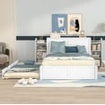 thumbnail image 2 of Euroco Full Size Wood Platform Bed with Trundle, Flexible 4-Tier Shelf in Headboard for Kids, White, 2 of 18