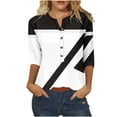 thumbnail image 1 of Womens Color Block Tunic Tops Button Down Shirts 3/4 Sleeve Casual V Neck Geometric Print Blouse, 1 of 2
