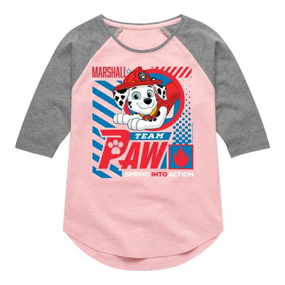 Paw Patrol - Team Paw Marshall - Toddler & Youth Girls Raglan Graphic T-Shirt
