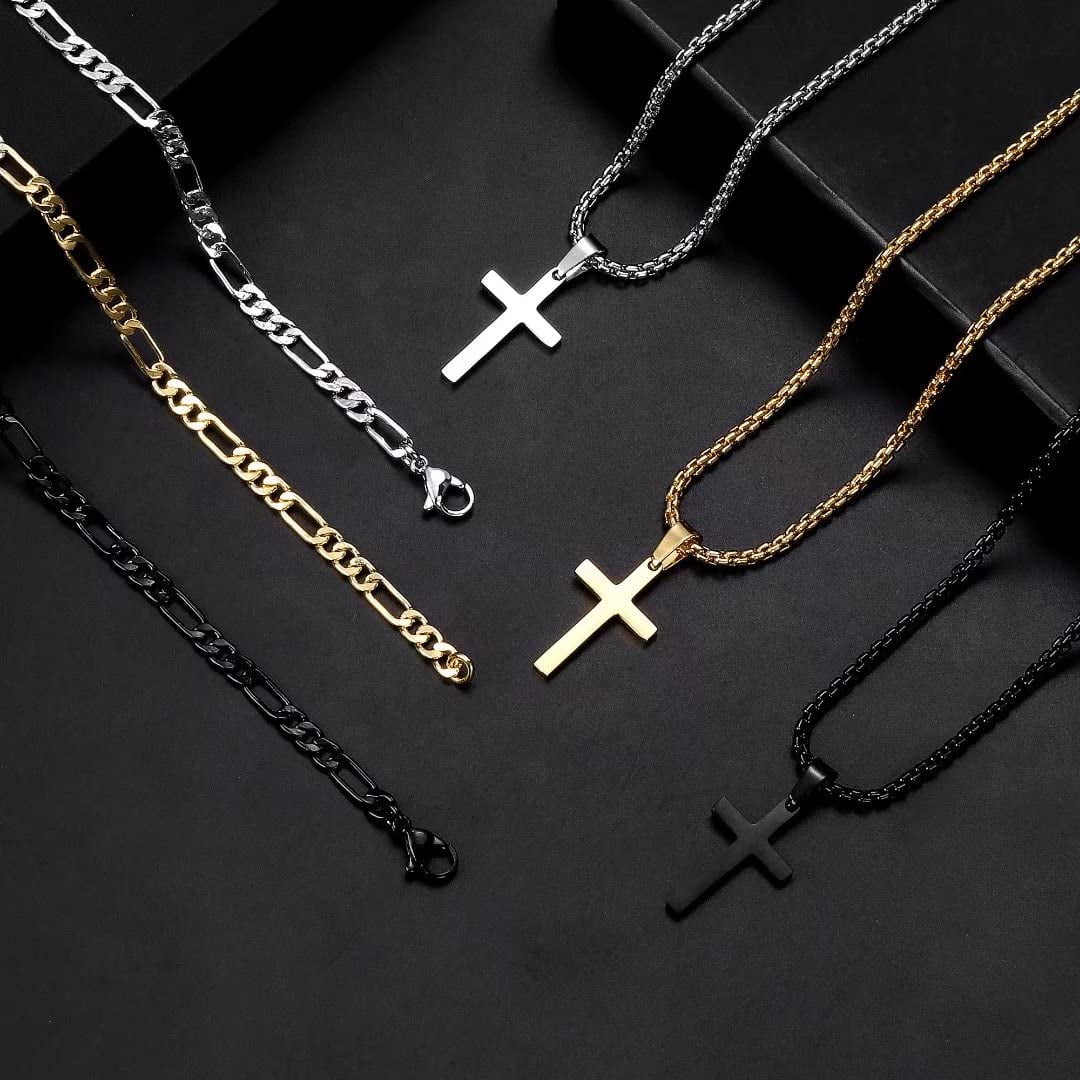 TINGN Layered Cross Necklace for Women Stainless Steel Gold Silver Black  Rose Gold Paperclip Chain Layering Cross Pendant Cross Necklace for Women 