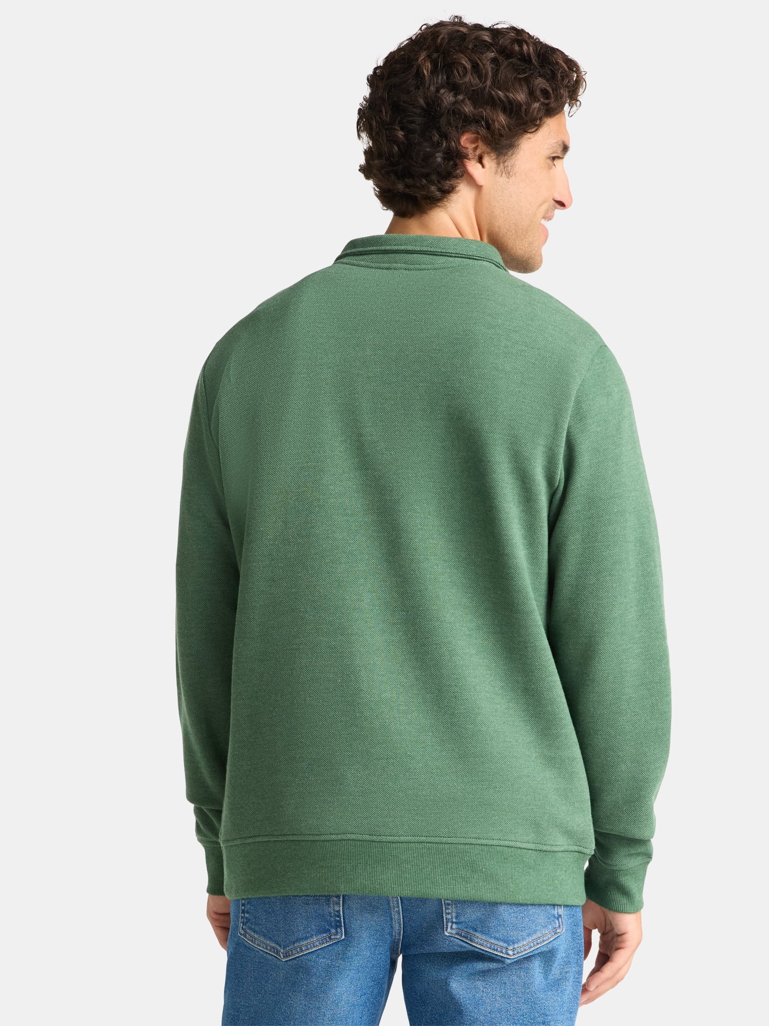George Men's and Big Men's Pique Fleece Quarter Zip Pullover with Long Sleeves, Sizes S-3XL