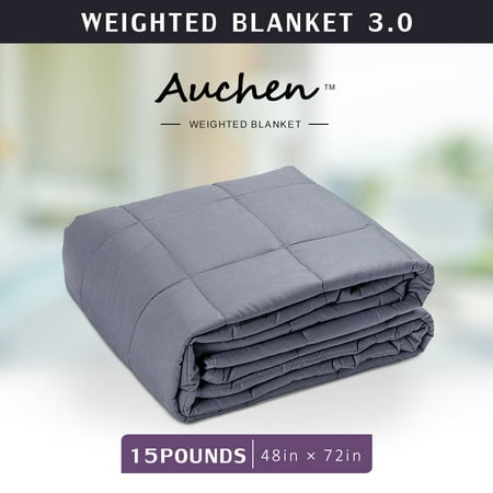 Auchen Weighted Blanket 3.0 | 2019 Newest Gray Heavy Adult Weighted Blankets 15 Pound | Helps with Autism, ADHD, Stress and Anxiety Relief | 48