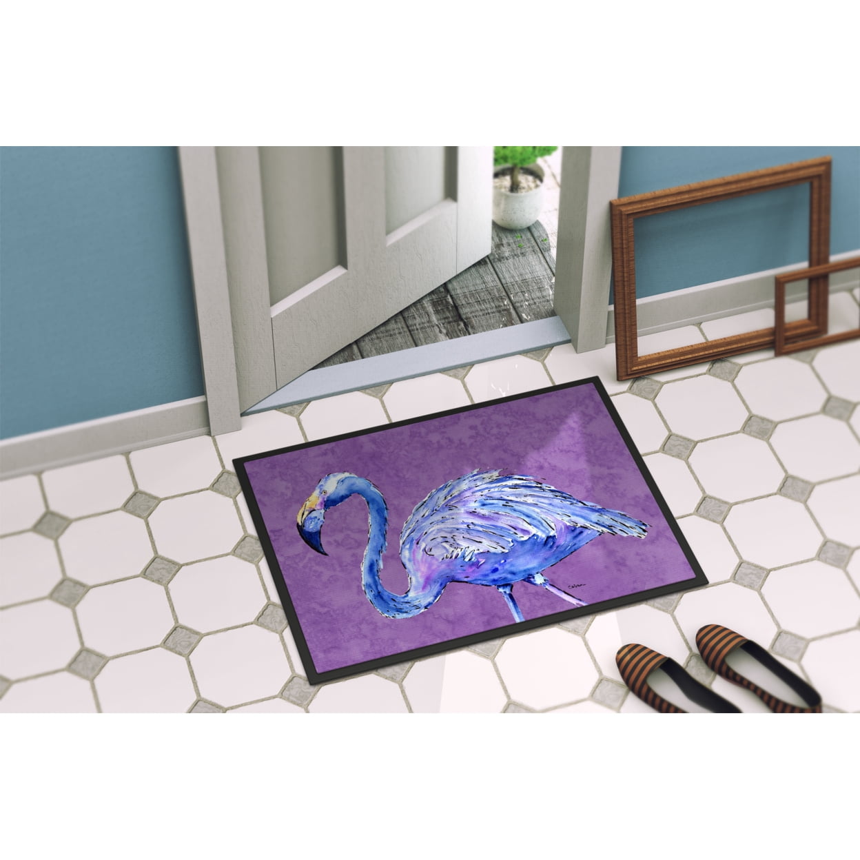 Carolines Treasures 8874MAT Flamingo on Purple Doormat 18x27 27"L x 18"W multicolor