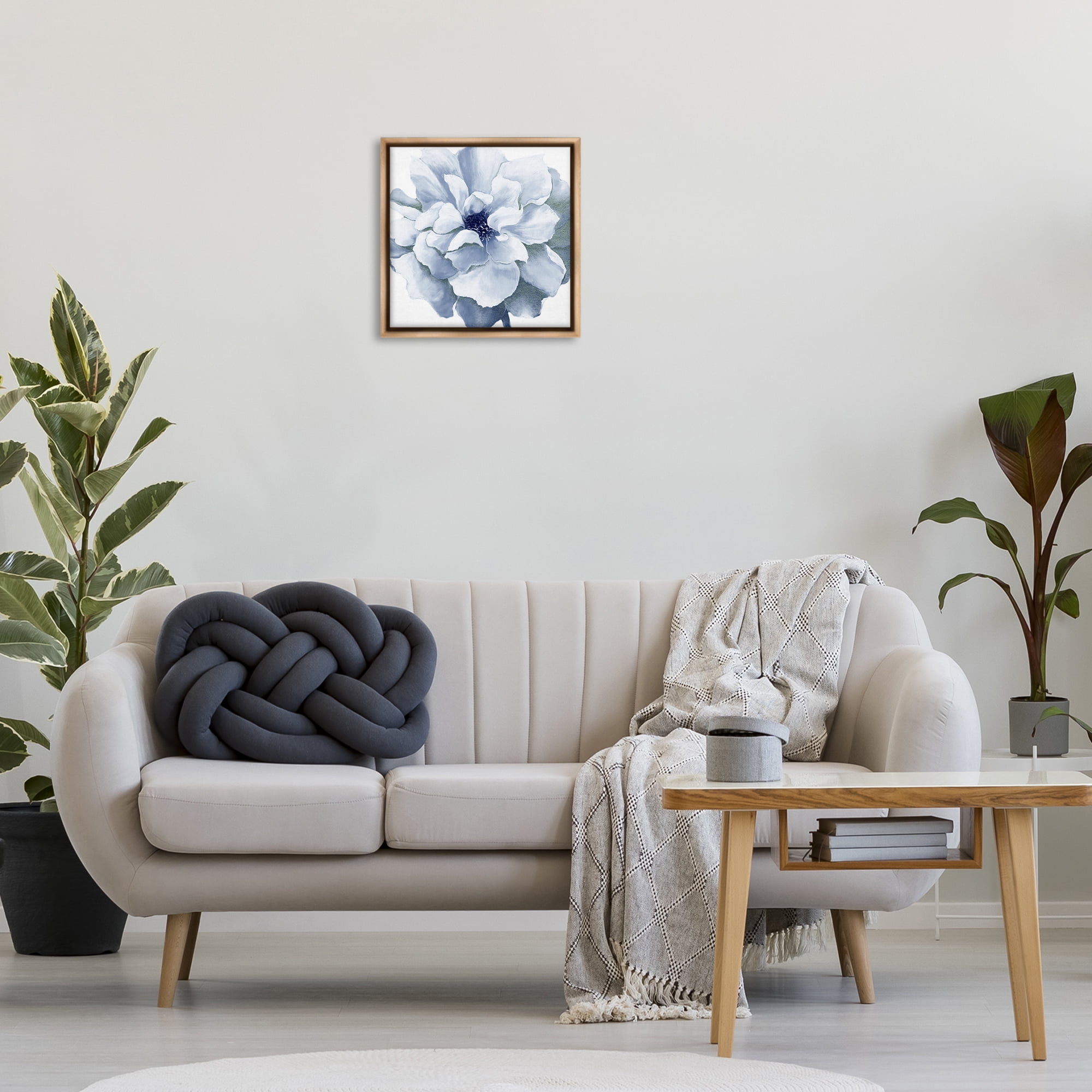 Stupell Industries Blue Radiant Bloom Botanical & Floral Painting Brown Floater Framed Art Print Wall Art, 18 x 18