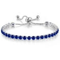 thumbnail image 3 of 18k White Gold 6Ct Blue Sapphire Round Adjustable Tennis Bracelet & Earrings Set Plated by Paris Jewelry, 3 of 7
