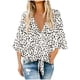 thumbnail image 1 of Moda mujer cuello en V estampado Tops 3/4 manga corbata nudo blusas botón abajo camisas Fridja czfsfas4113, 1 of 6