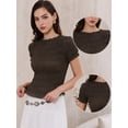 thumbnail image 2 of DARING DIVA Women's Smocked Plaid Short Sleeve Crew Neck Ruffle Tops Shirt L Deep Brown, 2 of 6