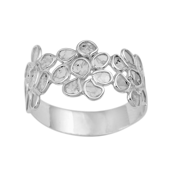 Mooneye 1.50 CTW Natural Diamond Polki Flower Band Women's Women Gifts Ring 925 Sterling Silver