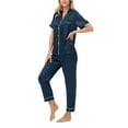 thumbnail image 5 of felwors Silk Satin Pajamas Set Women Short Sleeve Sleepwear Soft Button Down Loungewear Pjs Set Navy, S, 5 of 8