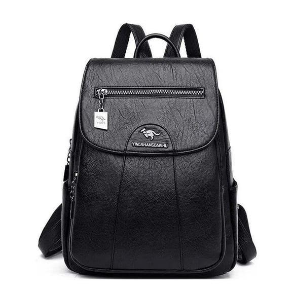 Women Backpack Soft Leather Vintage Shoulder Bag Casual Travel Ladies Female Bag-Black