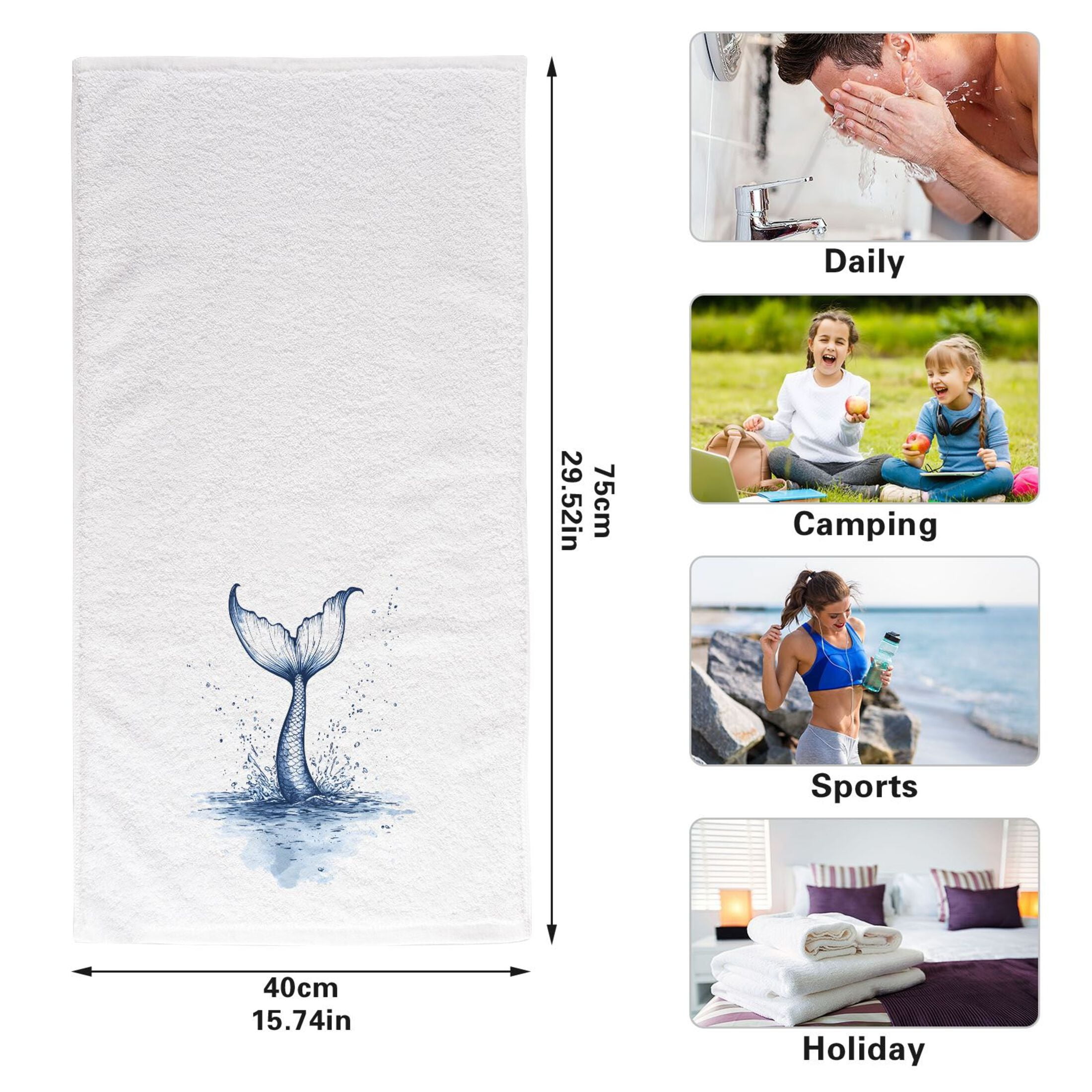 Ryvnso Mermaid Tail Hand Towels Set for Bathroom Cotton Face Towel Decorative 15.5x29.5 inch