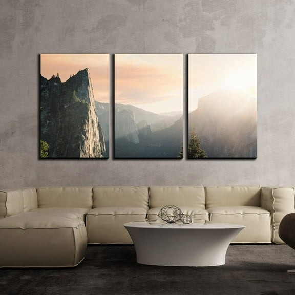 wall26 - 3 Piece Canvas Wall Art - Grand View of Mountains in The Morning - Modern Home Art Stretched and Framed Ready to Hang - 16"x24"x3 Panels