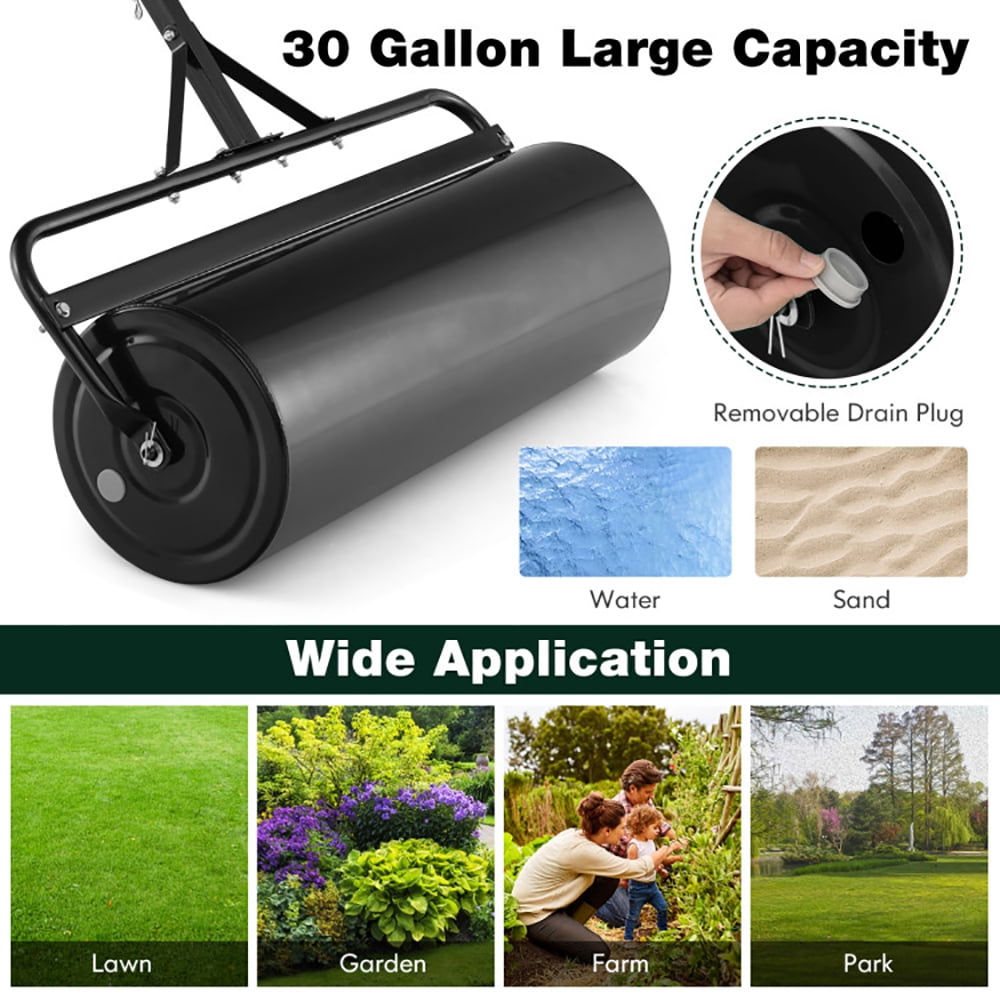 Resenkos Manual Lawn Aerator, Aerator Lawn Tool,39 Inch Wide Push/Tow Lawn Roller-Black