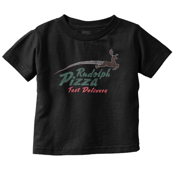 Christmas Rudolph Pizza Delivery Toddler Kids Crew Neck Graphic T-Shirt Brisco Brands 6M
