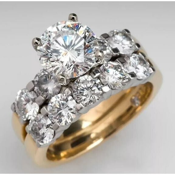 14K Yellow Gold Plated Engagement Ring 3Ct Round Cut Moissanite Natural – Siddeshwar Jewels