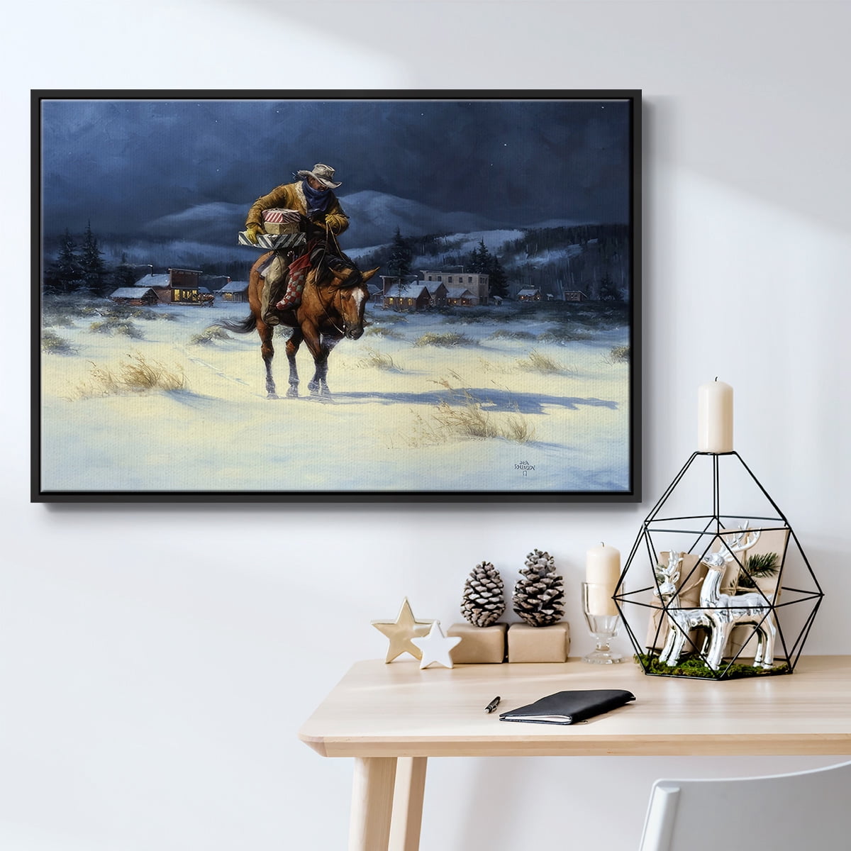 Bringing Christmas Home - Framed Gallery Wrapped Holiday Canvas - 25 x 37 - Black Frame