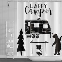 72x84inch Camper RV Shower Curtains for Bathroom Farmhouse Camping Outdoor Forest Adventure Shower Curtain Accessories for Travel Trailers Decorations Home Bathroom Set Decor Hooks Included