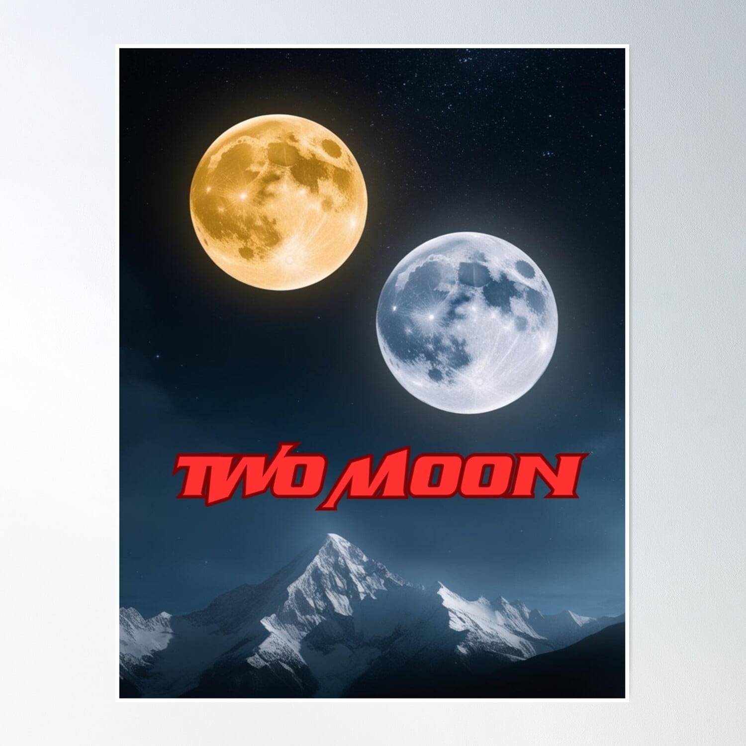 Bloom Theory Two Moon Fantasy Poster – Dual Moon Over Mountains Sci-Fi Art Poster Wall Art Modern Wall Decor 24x36 UNFRAMED