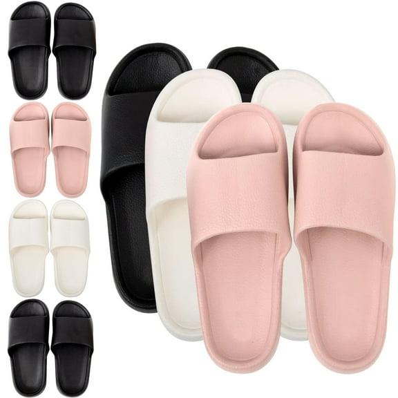 50 Pack of Bulk Wholesale Waterproof Flip Flop Slides Sandals for Women, Weddings, House Guests, Indoor and Backyard Outdoor in Tricolor Pack