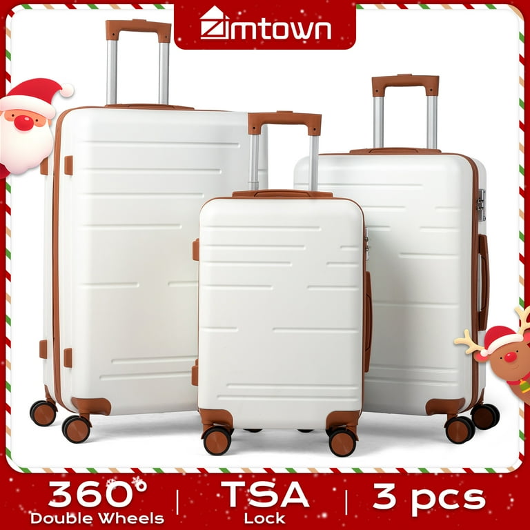 ぴーまん◆ホワイト Zimtown Luggage 3 Piece Set Suitcase ABS Hardside Lightweight with